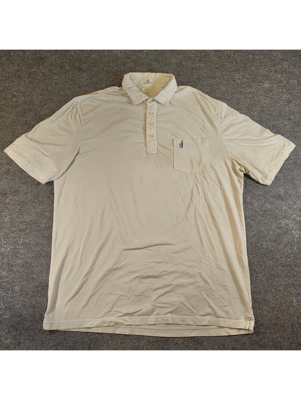 Johnnie-O Hangin Out Polo Shirt Mens Large Cream Off White Cotton Spandex Pocket
